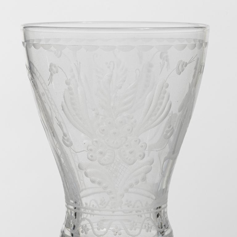 Vicke Lindstrand, nine 'Dalecarlia' sherry glasses, Kosta Boda.