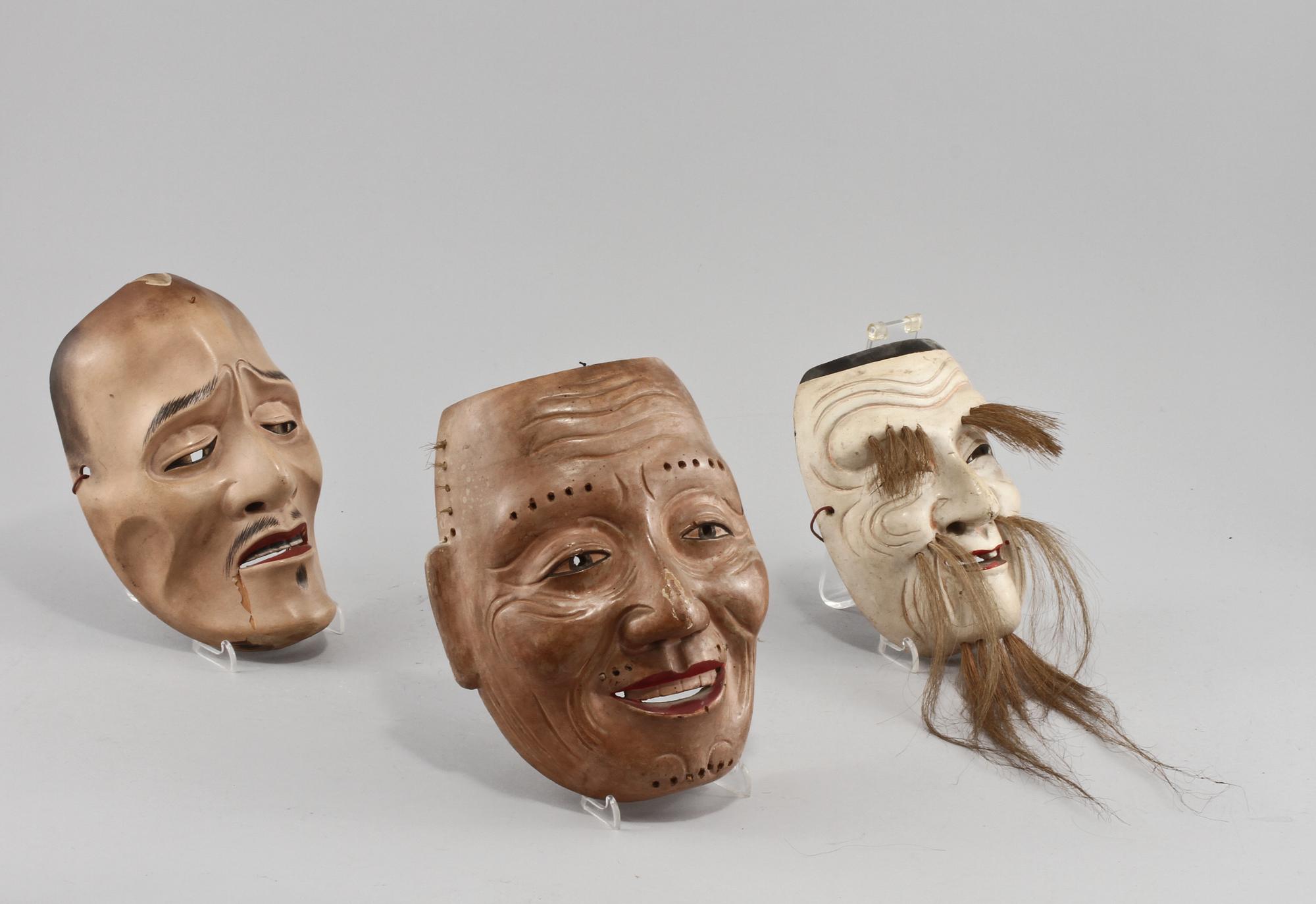 NOH-MASKER, 3 st, Japan, 1900-tal.
