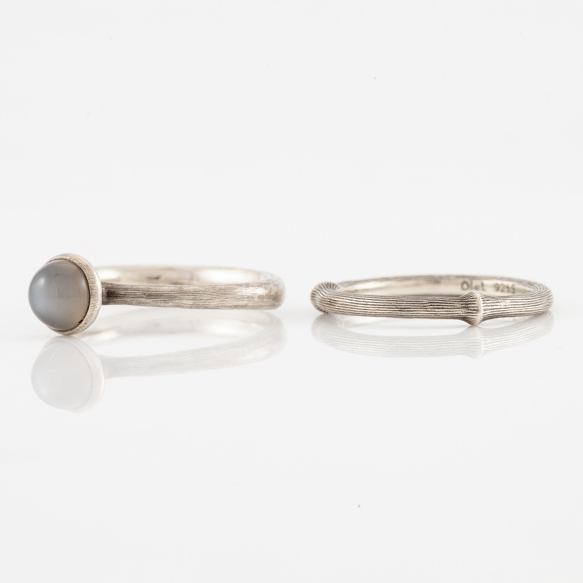 Ole Lynggaard, rings, 2 pcs, silver. With cabochon-cut grey moonstone.