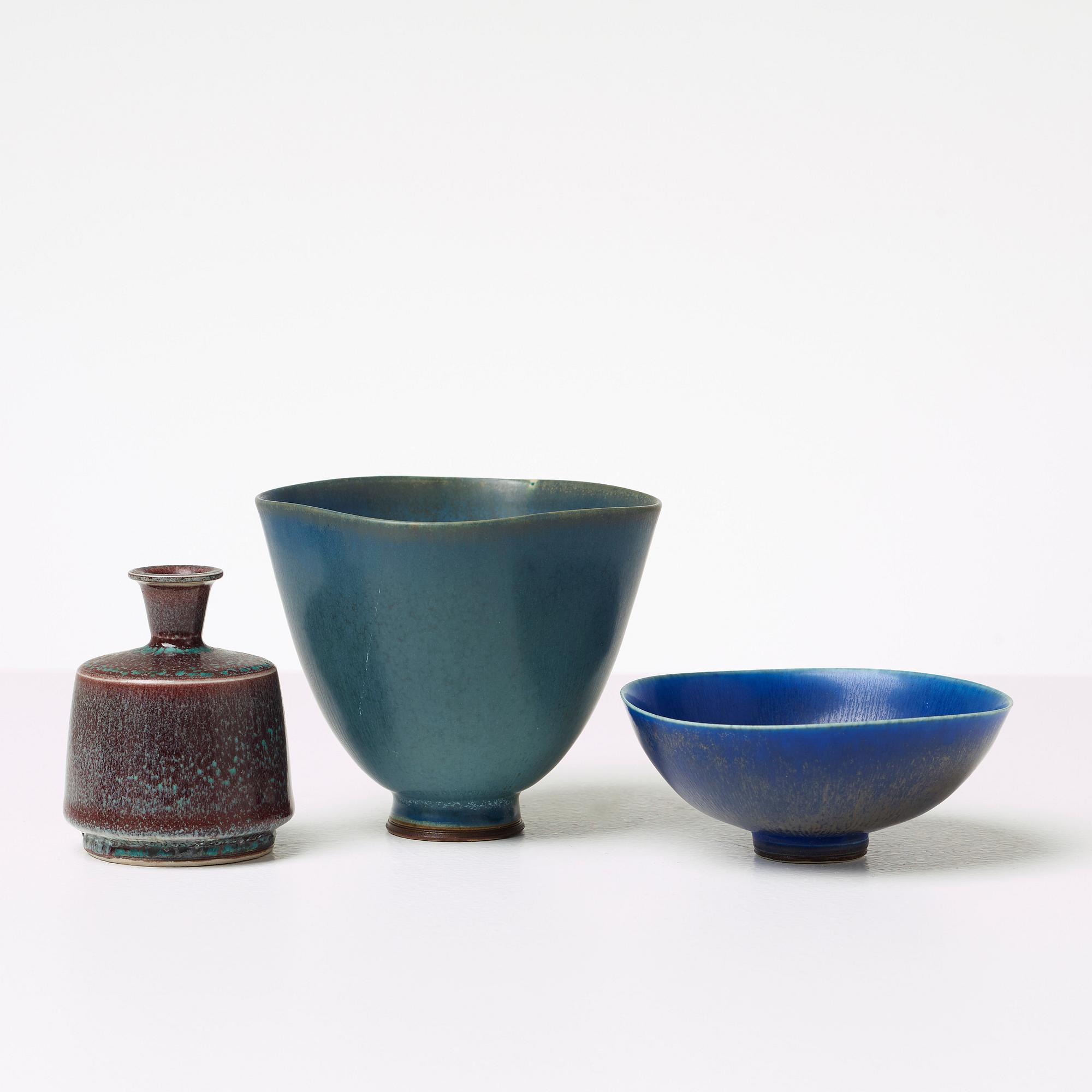 SKÅLAR, 2 st samt VAS, stengods, Berndt Friberg, Gustavsberg Studio.