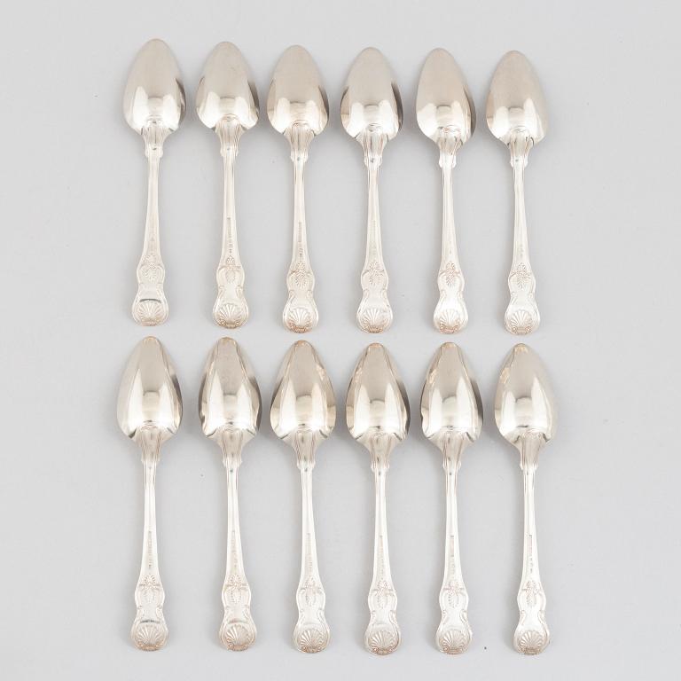 Twelve Swedish silver spoons, 'King's Pattern', mark of Nils Julihn, Karlshamn 1844.