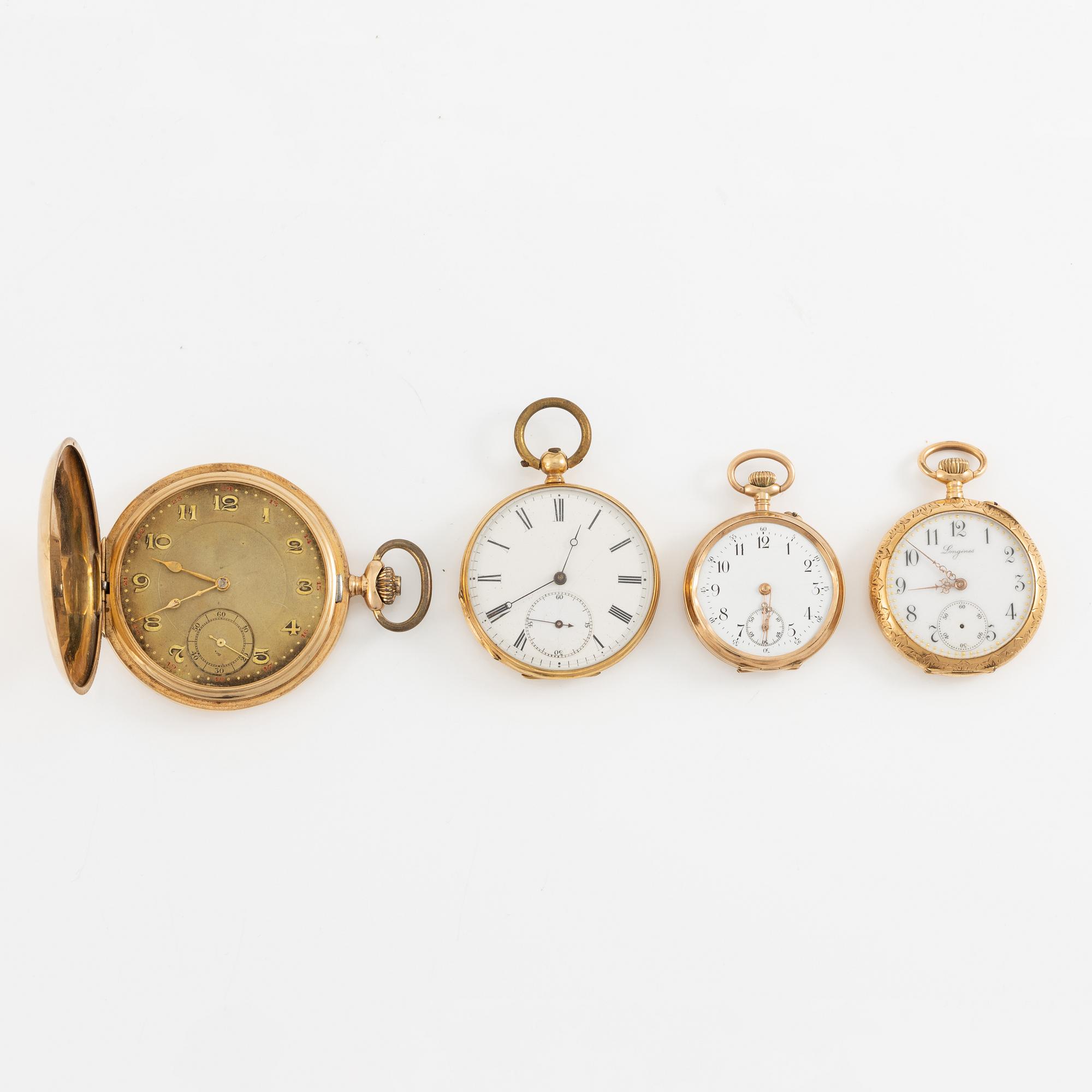 Pocket watches/grandfather clocks, 4 pcs.