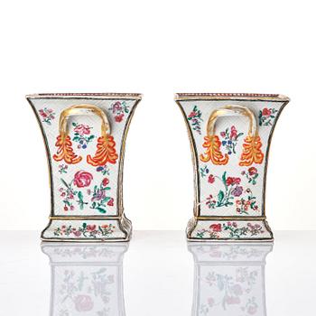 A pair of famille rose tulip vases, Qing dynasty, Qianlong (1736-95).