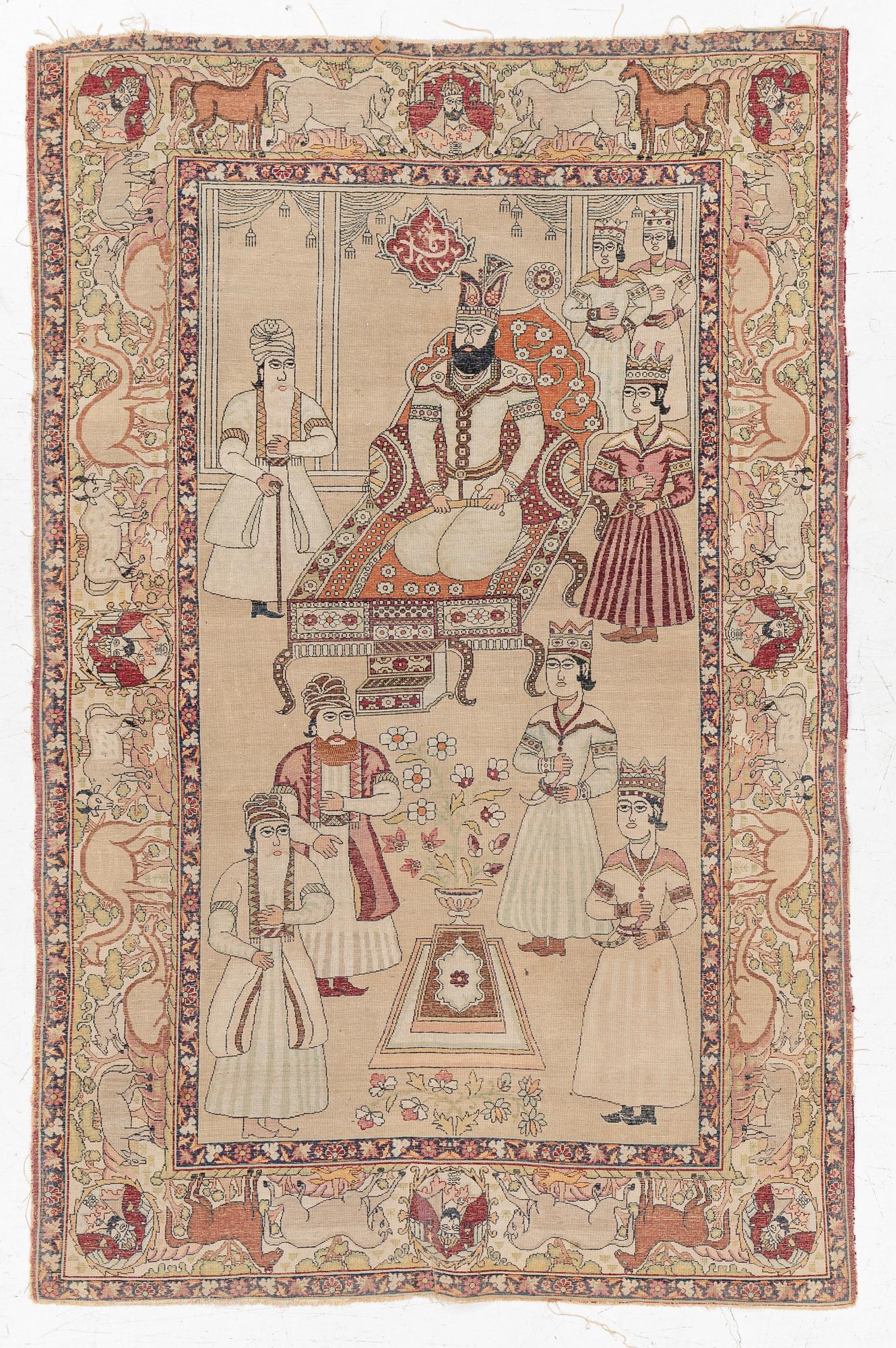 An antique Kerman Laver rug, South Persia, signed c.206 x 133 cm.