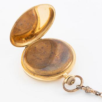 Fickur, 18K guld, med kedja nugget, savonett, 51,5 mm.