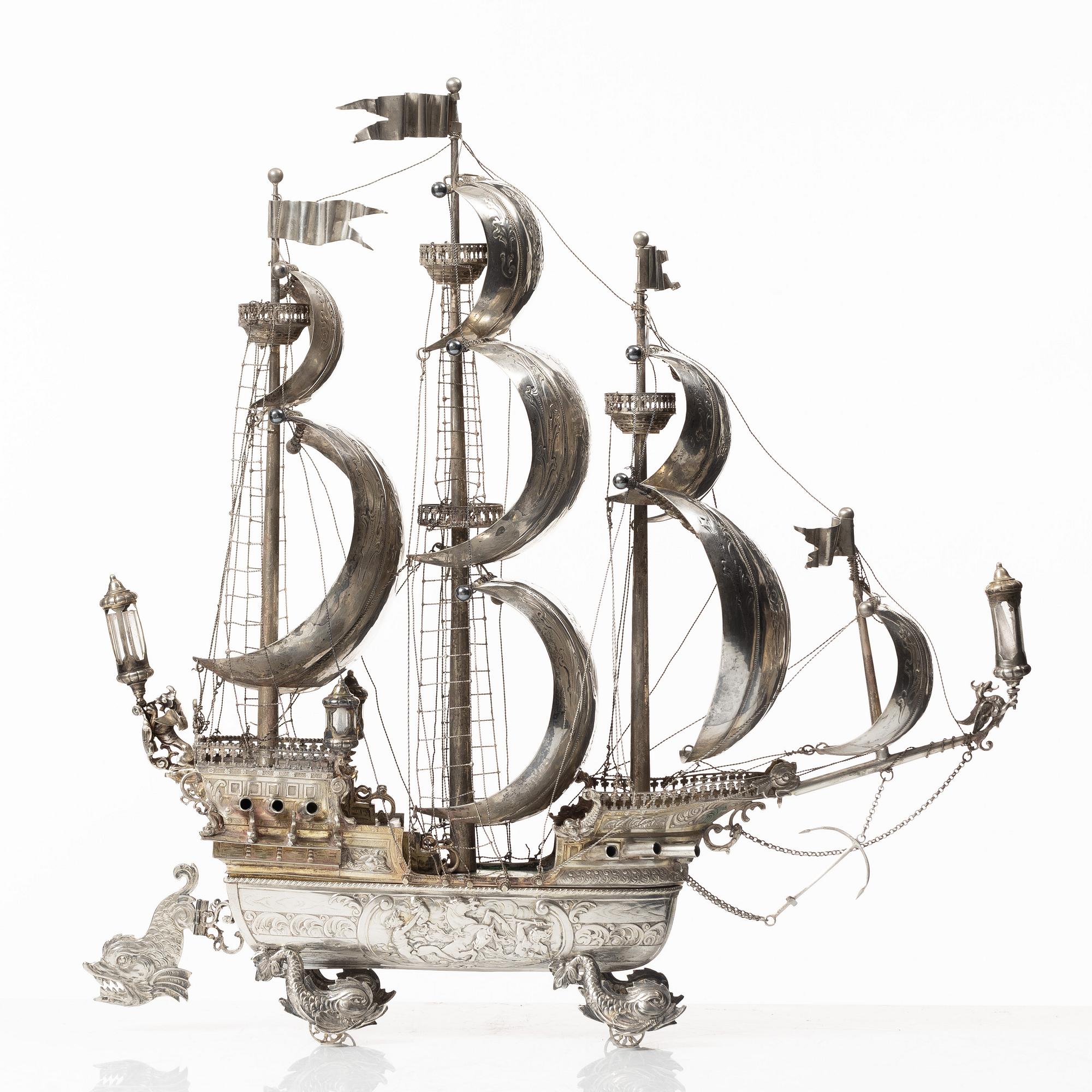 Fartyg, s.k. Nef, silver, sannolikt Tyskland omkring år 1900.
