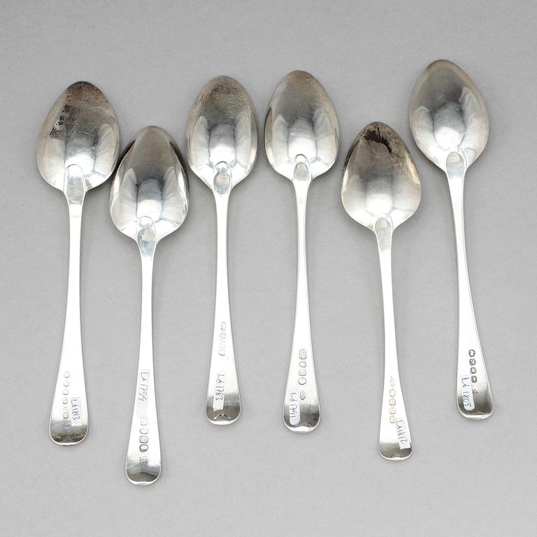 DESSERTSKEDAR, 6 st, silver, London, 1783-1813. Tot vikt 197 gram.