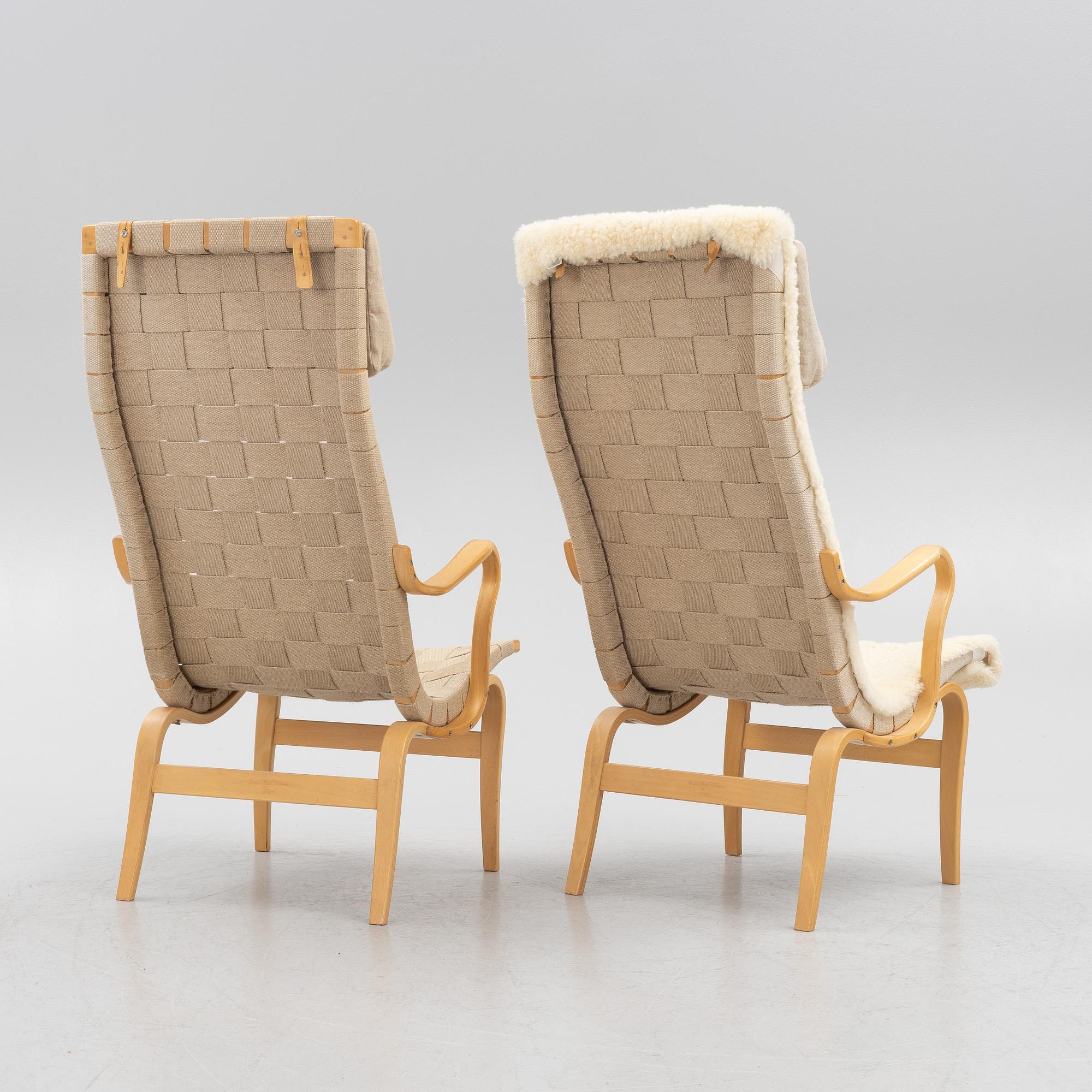 Bruno Mathsson,  fåtöljer, ett par, ”Eva hög”, Dux, 1900-talets slut.