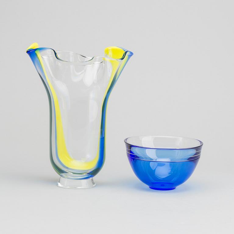 LARS HELLSTEN, A "Butterfly" and "Neptunus" glass Orrefors vase and bowl.