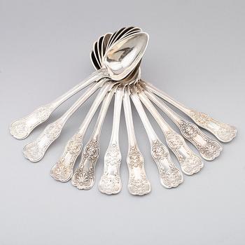 DESSERTSKEDAR, 10 st, silver, Fredrik & Wilhelm Zethelius, Stockholm 1840. Vikt ca 256 gram.