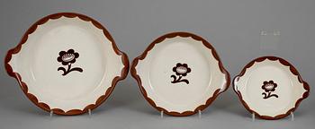 SERVISDELAR, 6 st, flintgods, Pyro Brun, Wilhelm Kåge, Gustavsberg, 1900-tal.