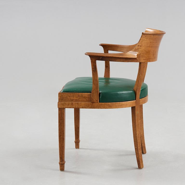 Alfred Grenander, a mahogany and green leather armchair, ca 1905.