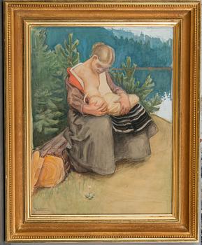 Akseli Gallen-Kallela, A YOUNG WOMAN FEEDING HER CHILD.