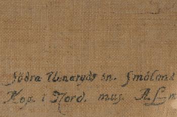 VÄGGBONAD, målad på duk, Södra Unnaryd socken, enligt påskrift. Småland, Omkring 1900.