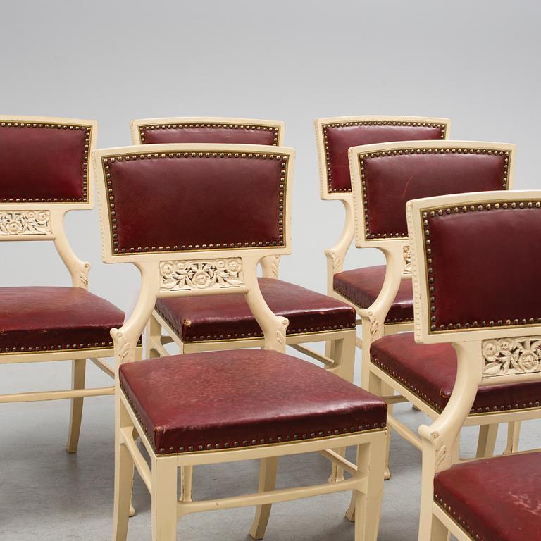 Ferdinand Boberg, A set of six Ferdinand Boberg Art Nouveau chairs, Sweden, circa 1900.