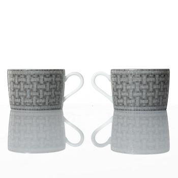 Hermès, cups with saucers, a pair, "Mosaique au 24".