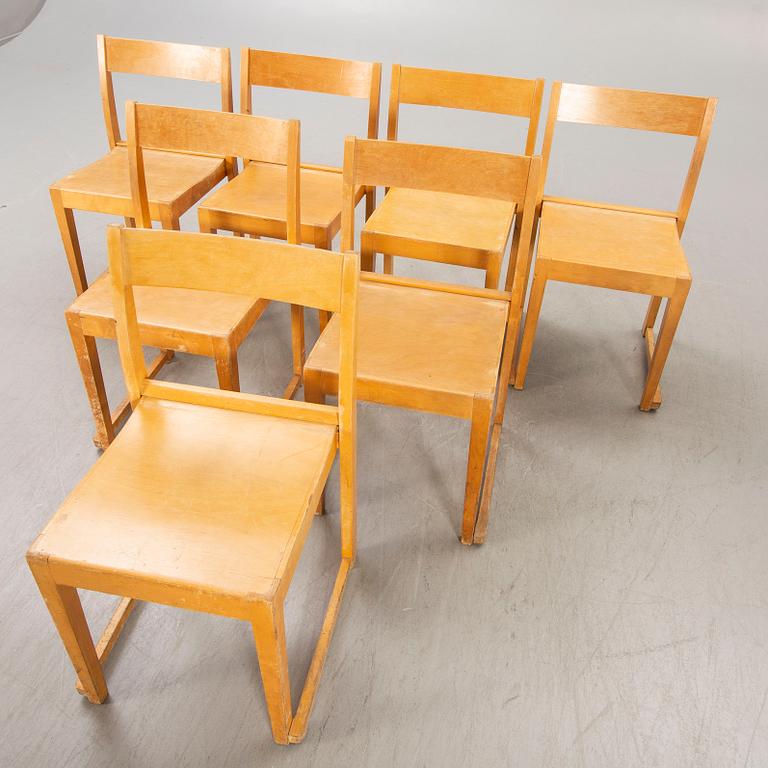 A st of seven Sven Markelius Orkesterstolen birch chairs mid 1900s.