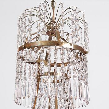 A late Gustavian gilt-brass and cut glass seven-light chandelier, circa 1800.