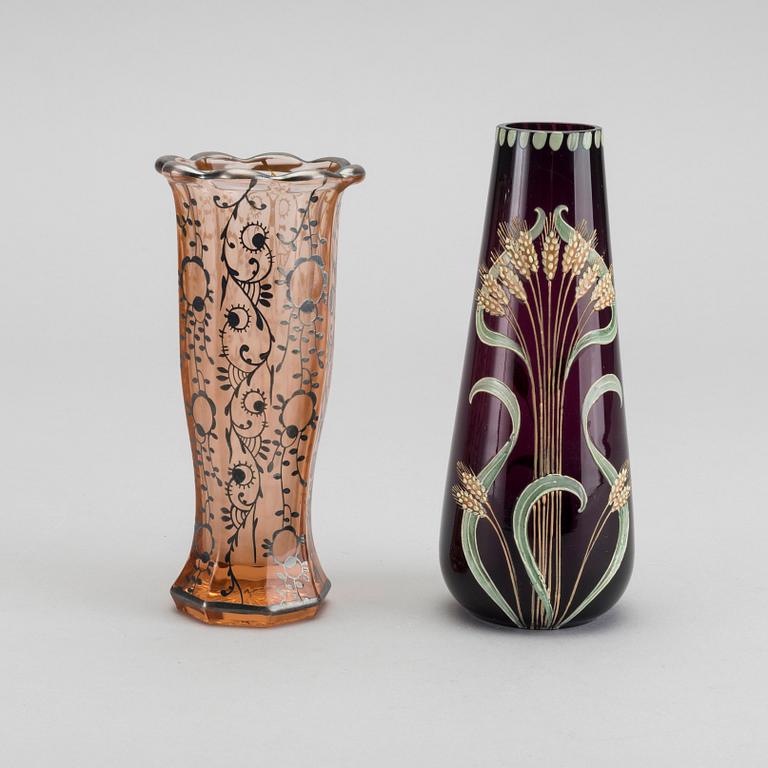 A set of four Art Nouveau glass vases.