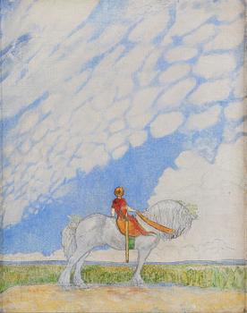 618. John Bauer, "Ut i vida världen" (Sagoprinsen).