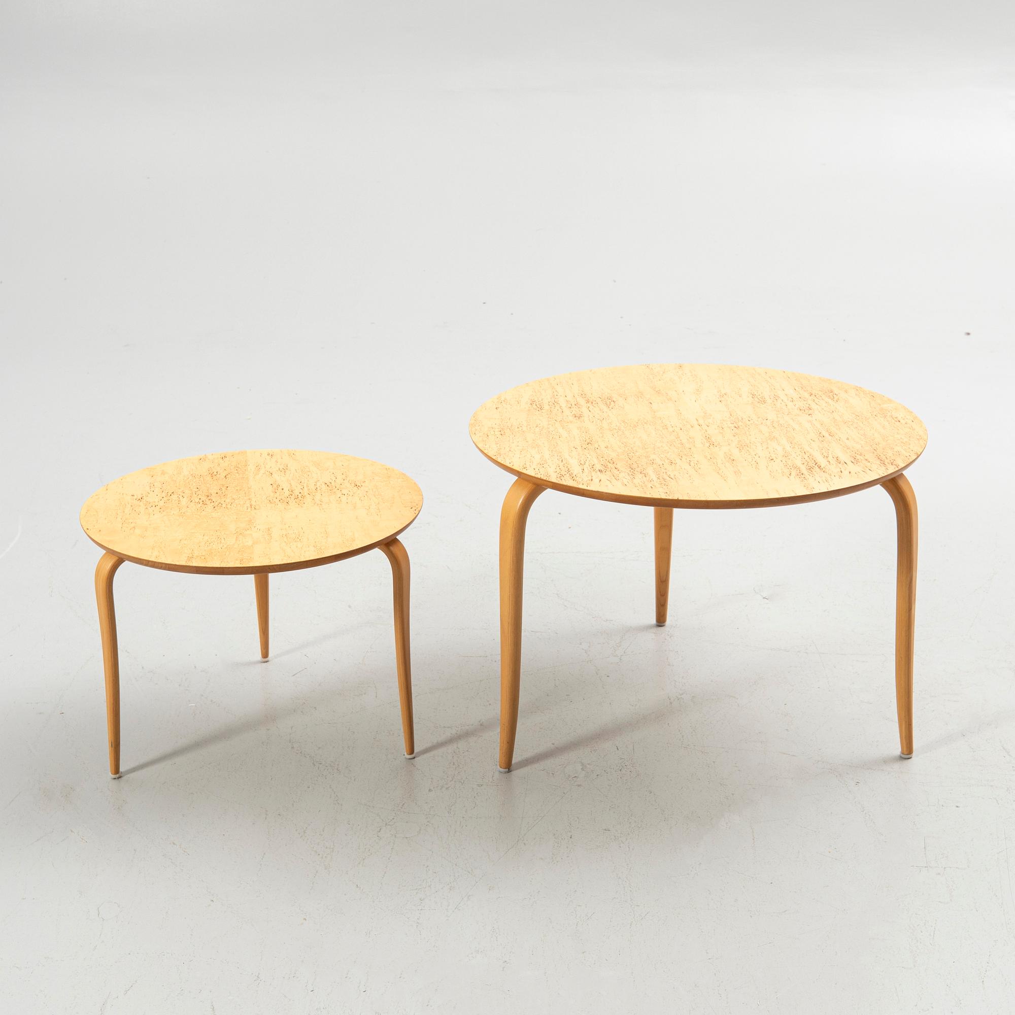Bruno Mathsson, coffee tables, 2 pcs, "Annika", Karl Mathsson, Värnamo, 2008.