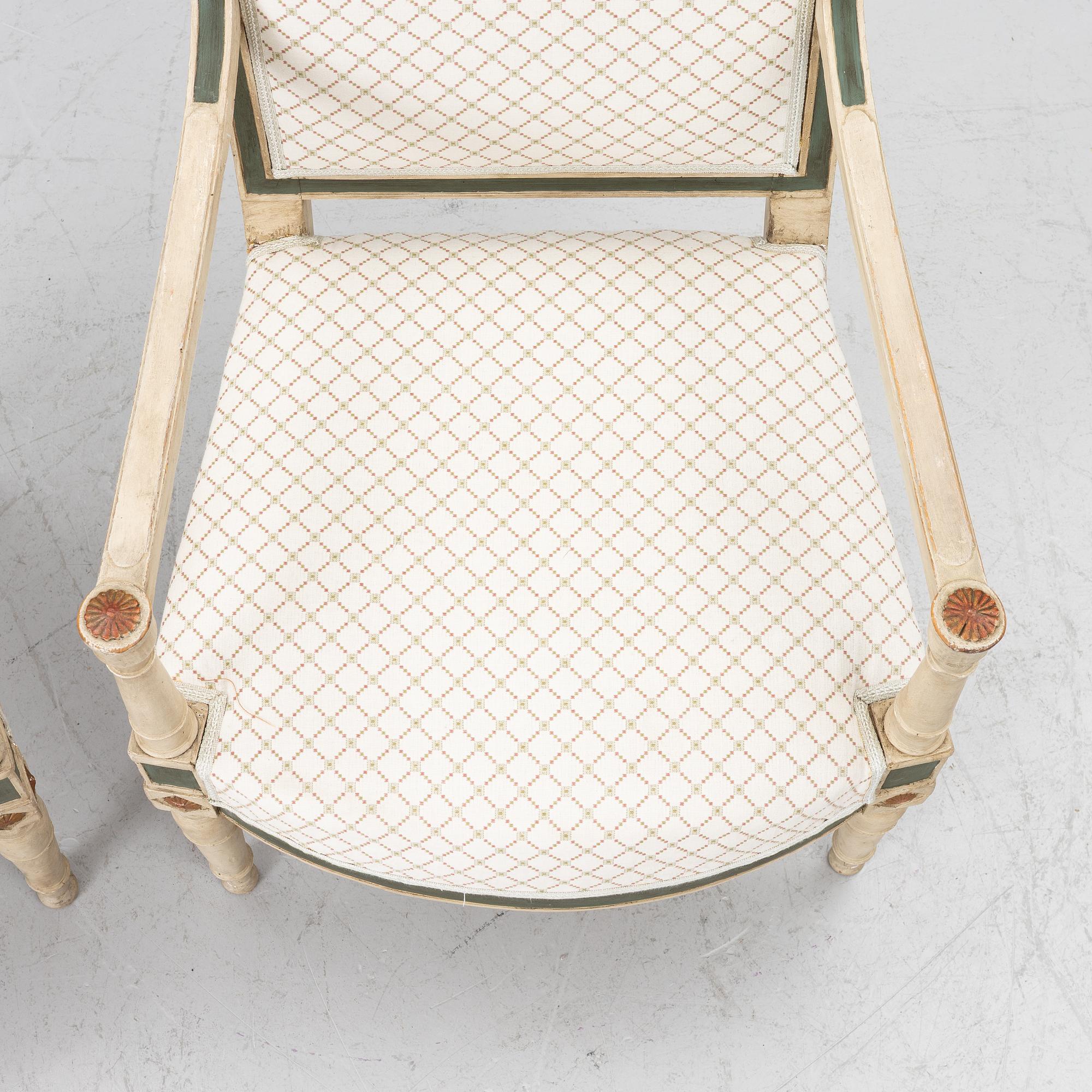 A pair of armchairs, Directoire, France, late 18th Century.