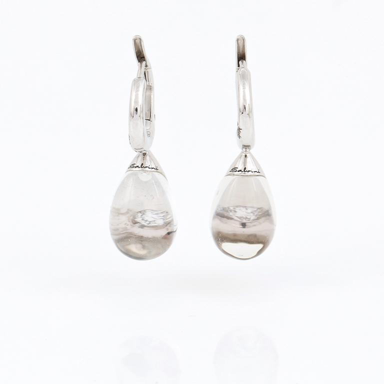 ÖRHÄNGEN, Salvini, Italy, 18K vitguld med en droppformad quartz framför en diamant ca 0.02ct.