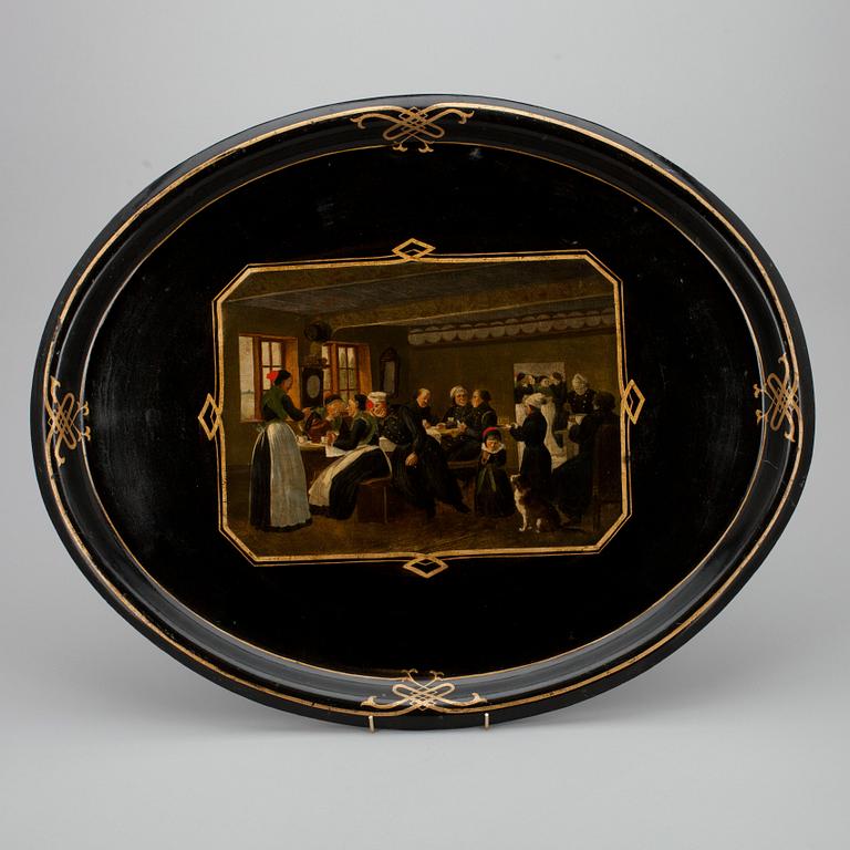 BRICKA, svartlackerad plåt, Mellaneuropa 1800-tal.