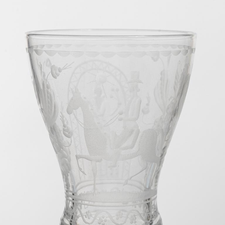 Vicke Lindstrand, nine 'Dalecarlia' sherry glasses, Kosta Boda.