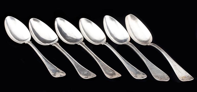 SKEDAR, 6 st, silver, 1828-1905, vikt c:a 370 g.