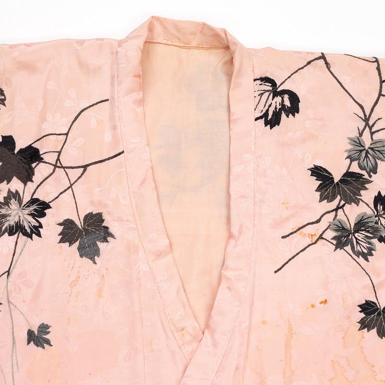 Two embroidered Japanese silk kimonos, 1920's.