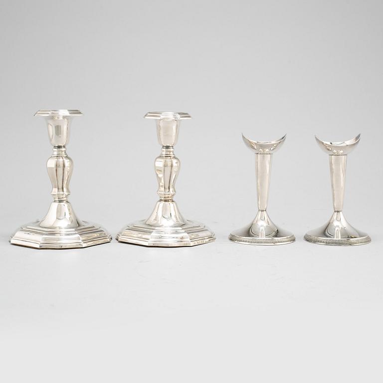 Two pairs of silver candlesticks, CG Hallberg and GAB, Stockholm, 1961.