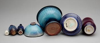 VASER OCH SKÅLAR, 7 delar, bla Stig Lindberg, sign,  Gustavsberg.