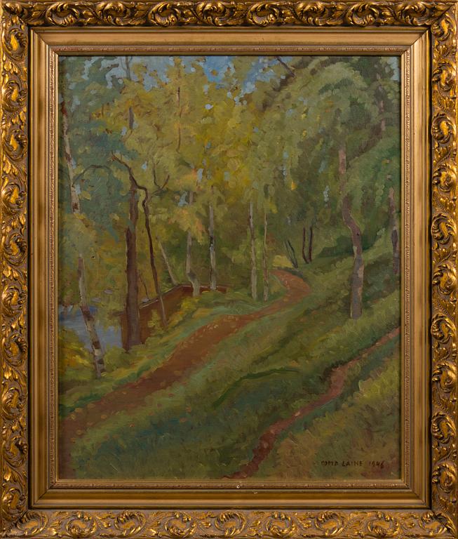 OSMO LAINE, öljy pinnoitetulle levylle, signeerattu ja päivätty 1946.