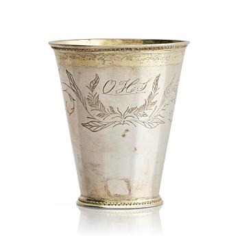 252. A Swedish early 18th century parcel-gilt beaker, marks of Herman Hermansson, Göteborg 1706.