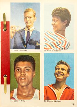 Idolkort, "Sportens stjärnor", bl a Cassius Clay, Nacka Skoglund mfl Hemmets Journal, 1960-tal.