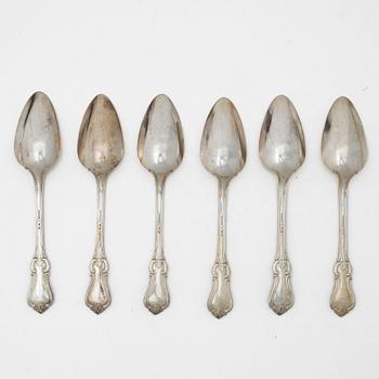 Matskedar, 6 st, silver, modell Olga, Hans Georg Vogt & Söner, Kristianstad, 1859.