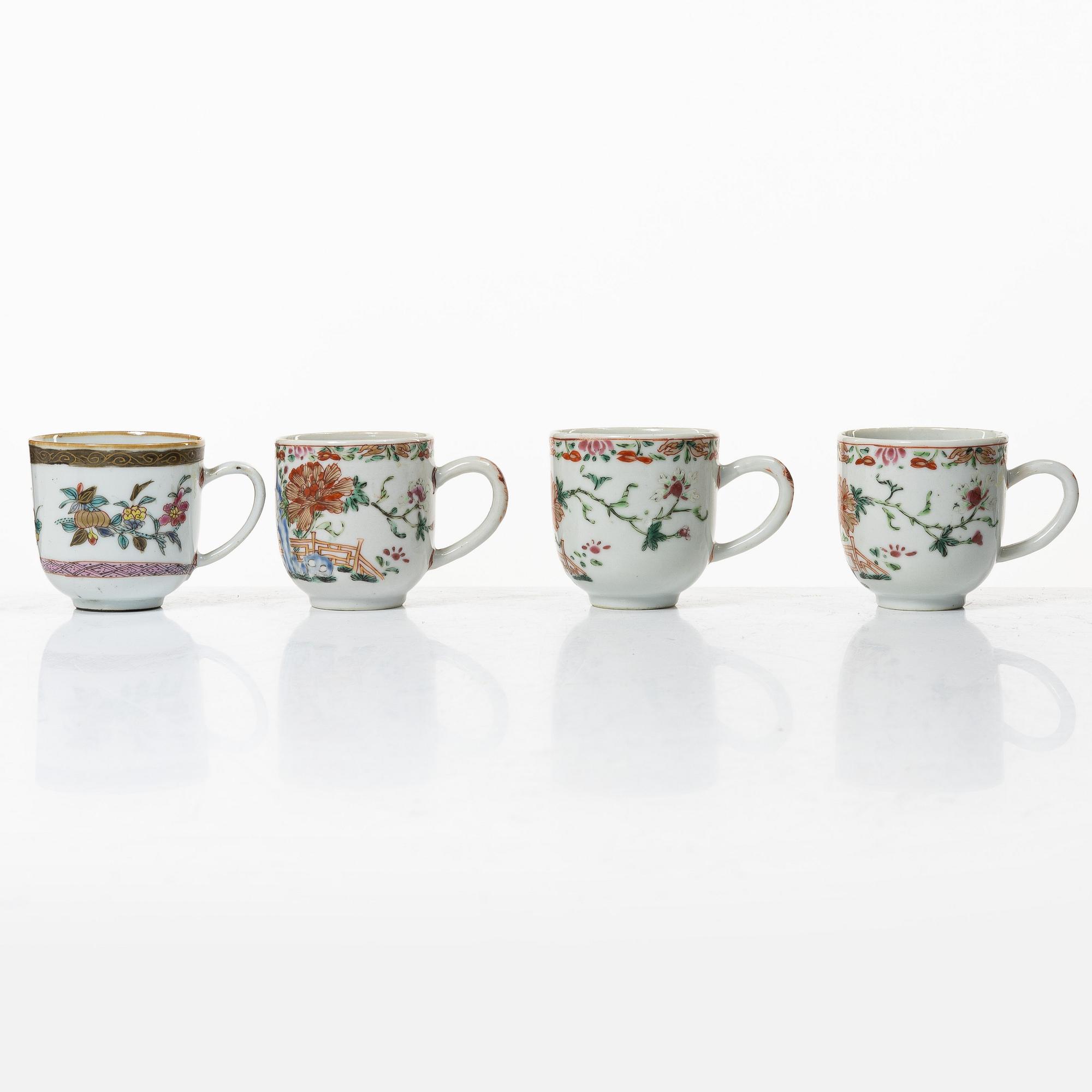 A group lot of 11 Chinese cups, Qing dynasty, Qianlong (1736-95).