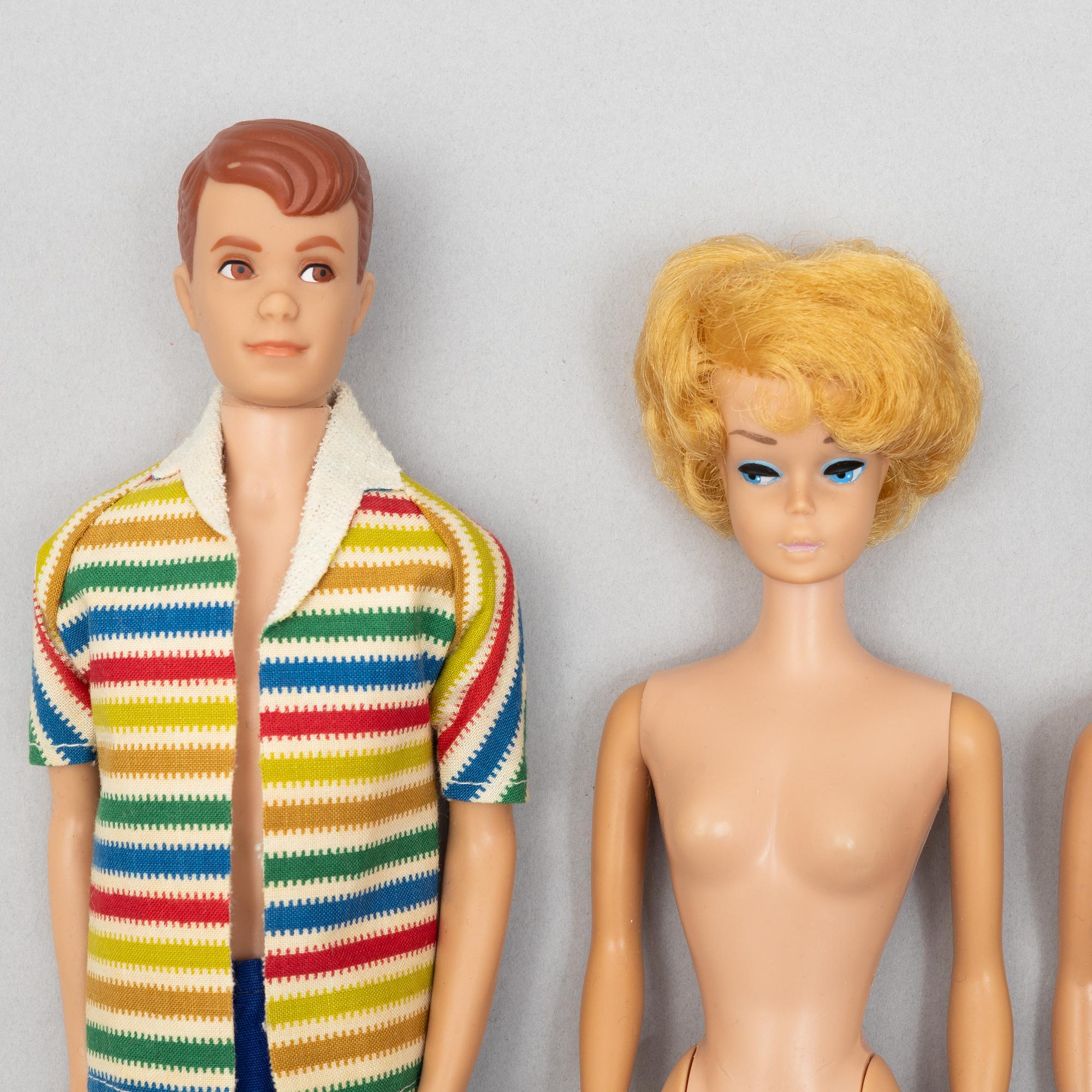 Barbiedockor, 5 st, bl a "Barbie Fashion Queen", "Skipper" & "Barbie bubble cut", Mattel, 1960-tal.