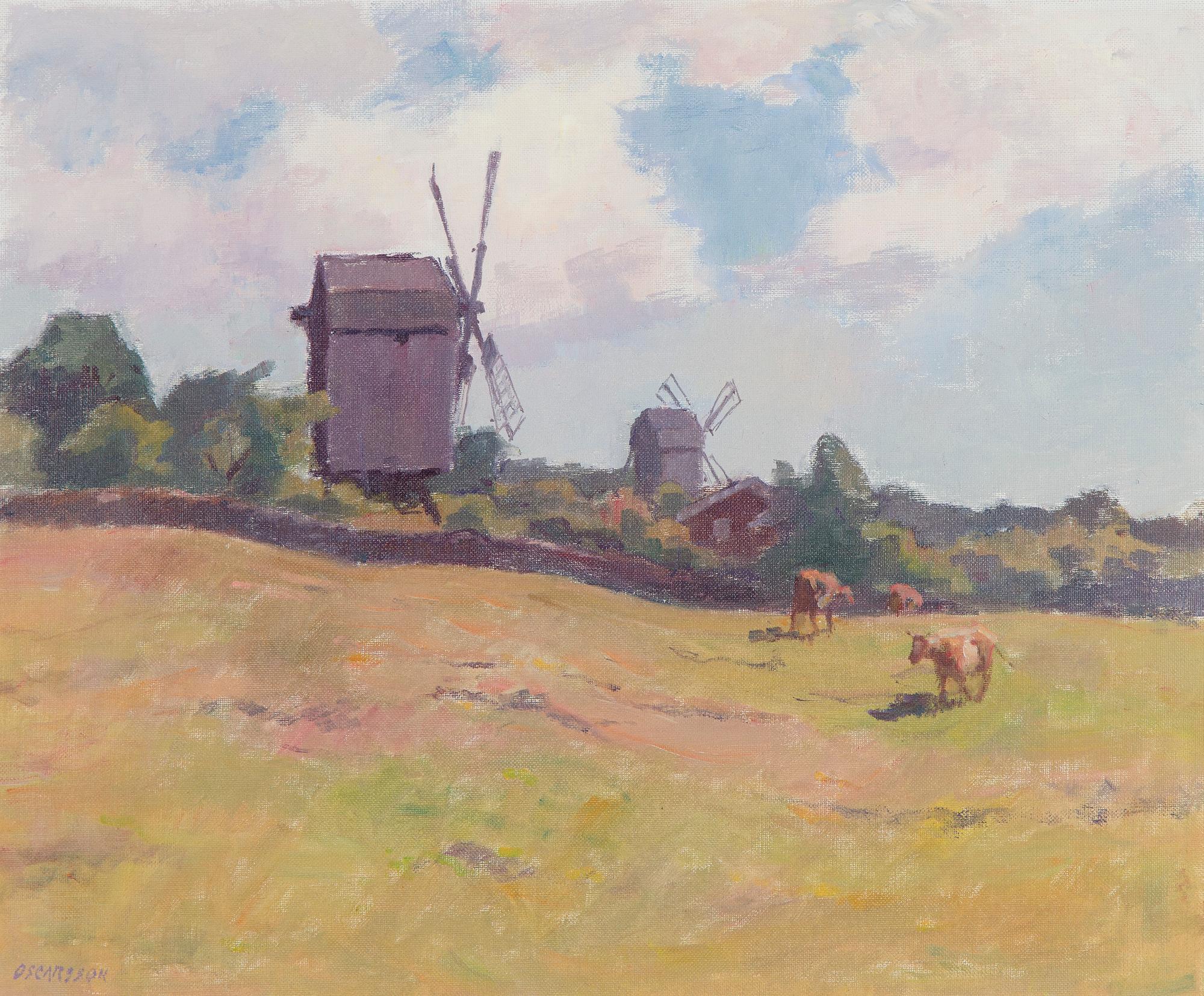 Bernhard Oscarsson, Landscape with windmills.