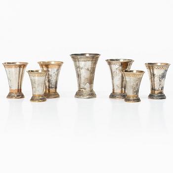 Seven Swedish silver beakers, mark of KG Markströms, Uppsala 1912-1926.
