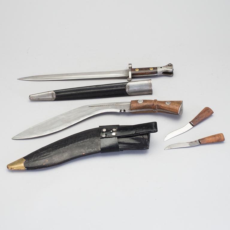 a late 19h Century bayonet and a 20h Century Indian Kukri, the bayonet possibly United Kingdom.