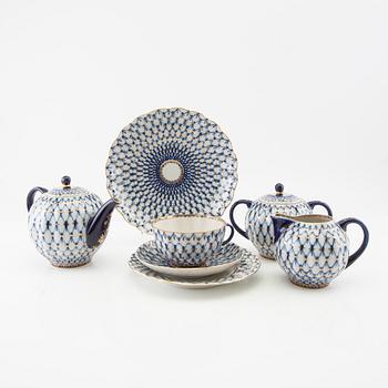 Teservis 15 dlr "Cobalt Net", Lomonosov Sovjetunionen porslin.