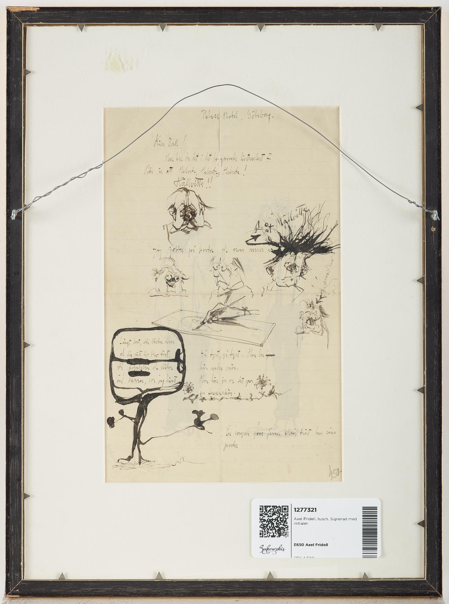 Axel Fridell, ink on paper. Signed with initials.