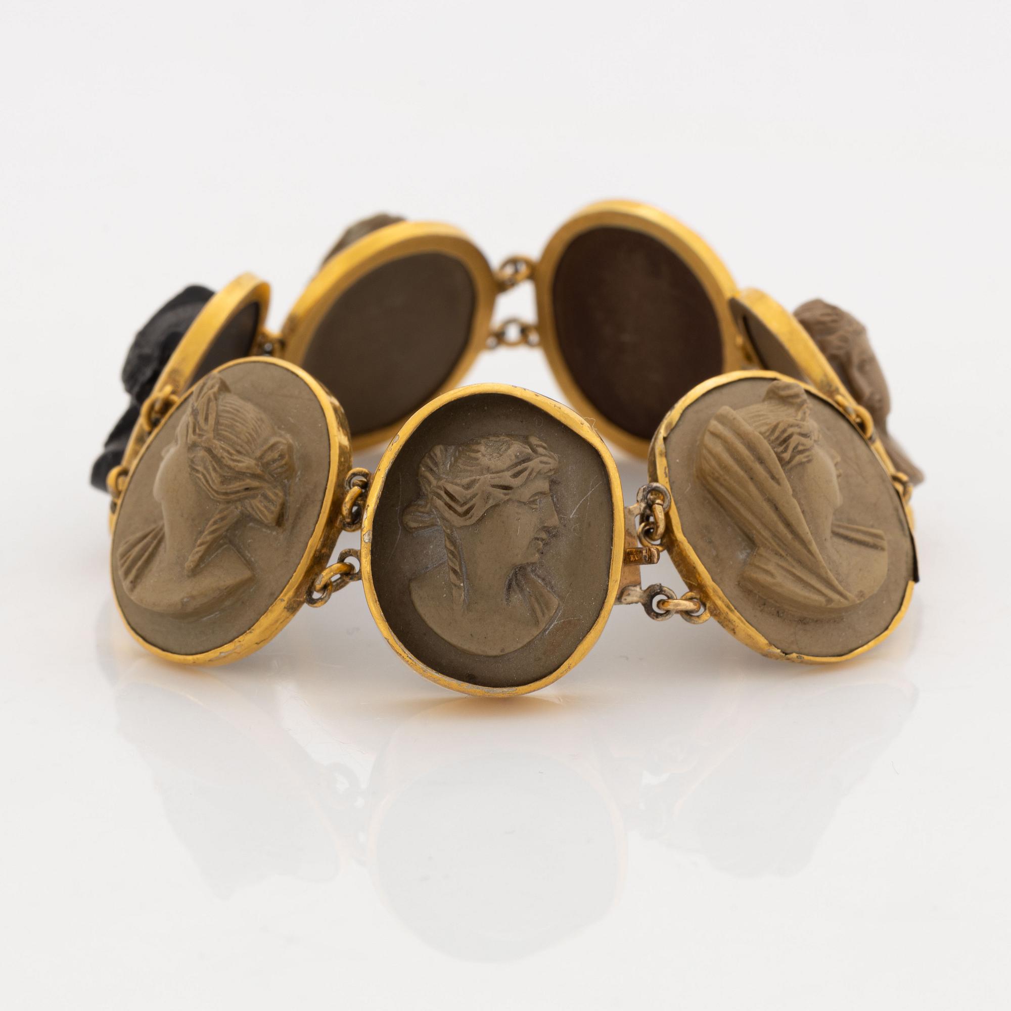 Gold and lava cameo bracelet.