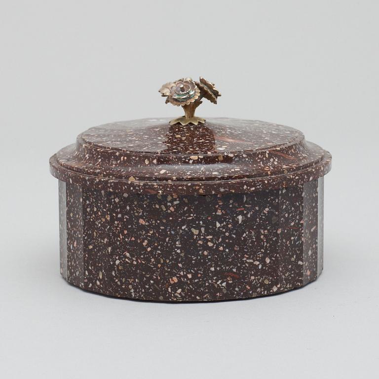 A Swedish Empire 19th century porphyry butter box.