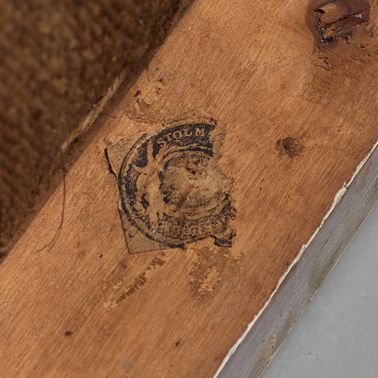 STOLAR, sju stycken (3+2+2), av Erik Öhrmark (mästare i Stockholm 1777-1813), gustavianska, 1700-talets slut.