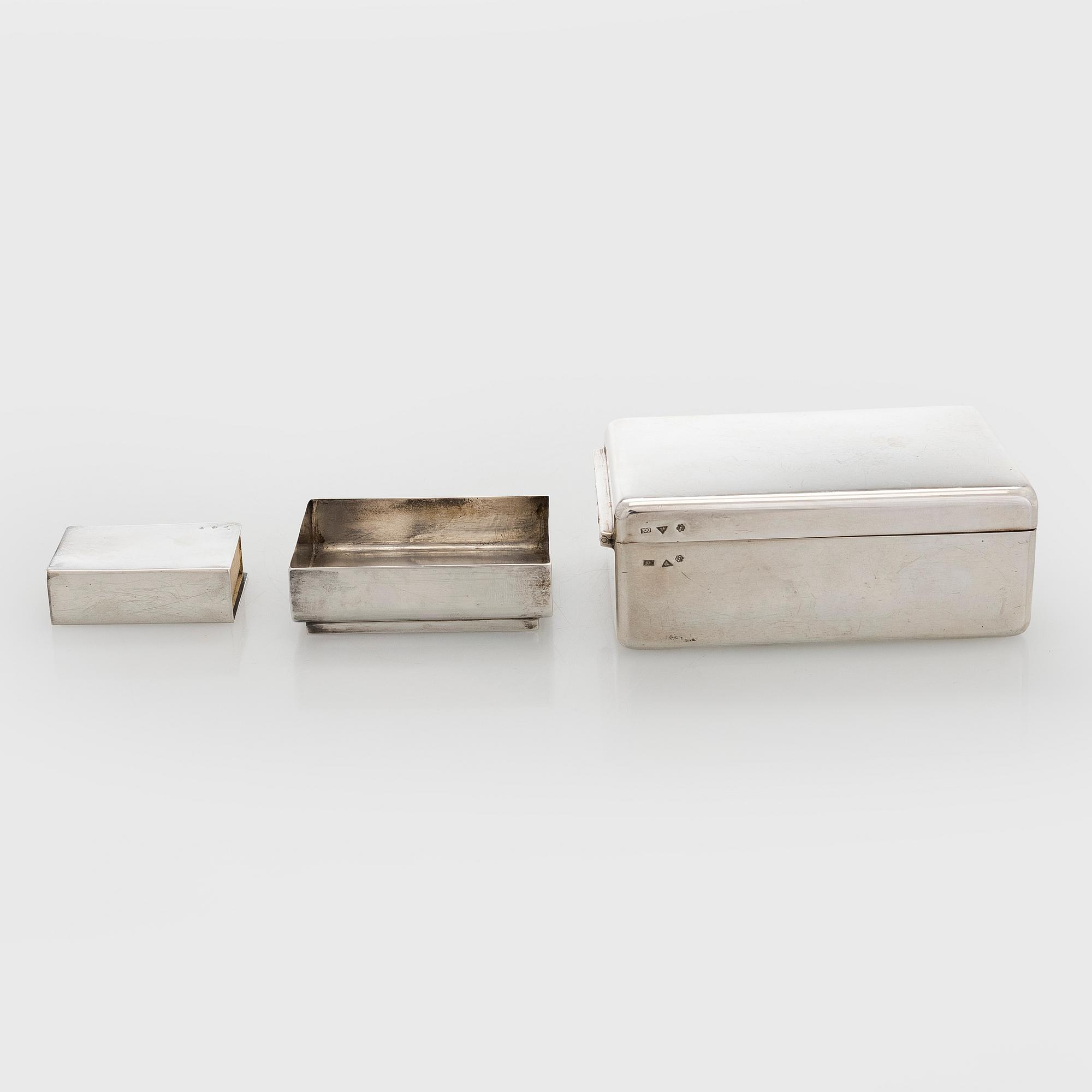 A silver cigarette case, matchbox holder and small bowl, Sandrik, as well as 3 ashtrays, Czechoslovakia 1929-1945.