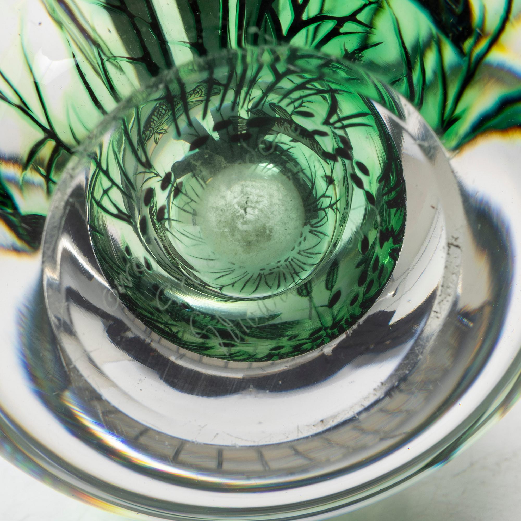 Edward Hald, a glass "fiskgraal" vase, Orrefors, signed.