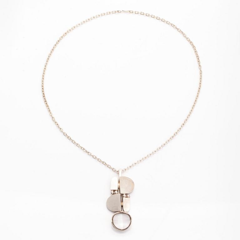 Jorma Laine, Pendant and chain, rock crystal, silver, Turun Hopea 1973.
